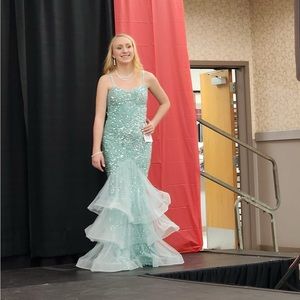 SHEIN Aqua Sequin Dress with Mermaid Tulle Detail Size XS (2)